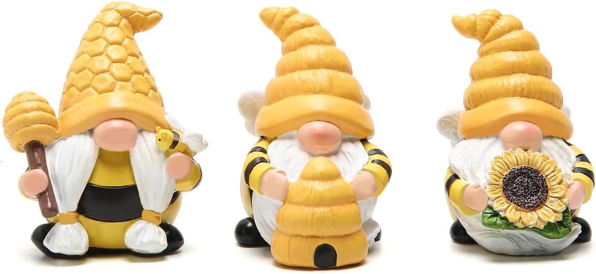 Drie Kabouters - Hommel Decoraties - Huis Verfraaien - Uniek Ontwerp - 3 Stuks - Geel