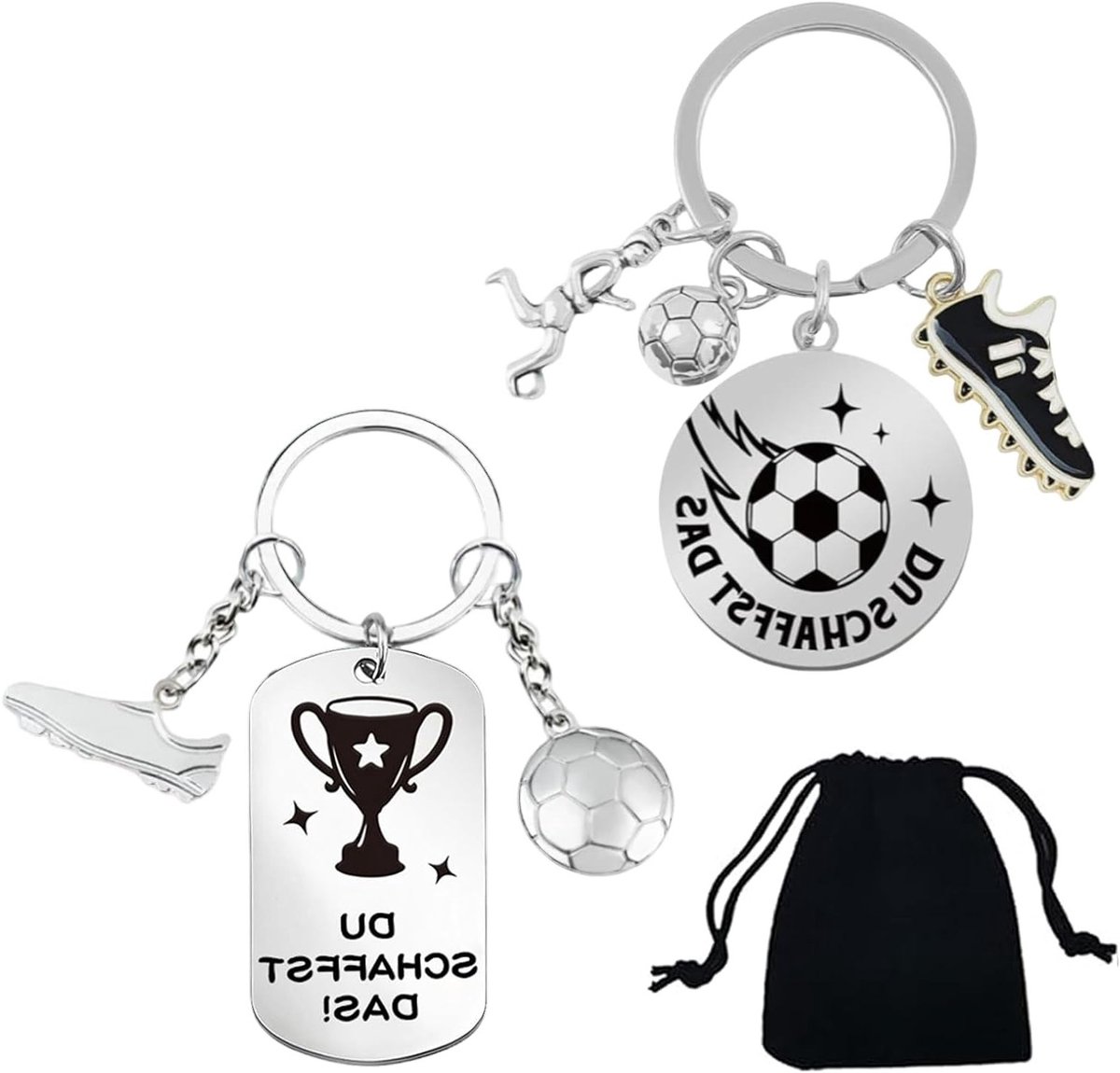 Voetbal Sleutelhanger Set voor Jongens - 2 Stuks, Perfecte Cadeaus voor Voetbalfans, Trainer en Sportliefhebbers in Opbergzak