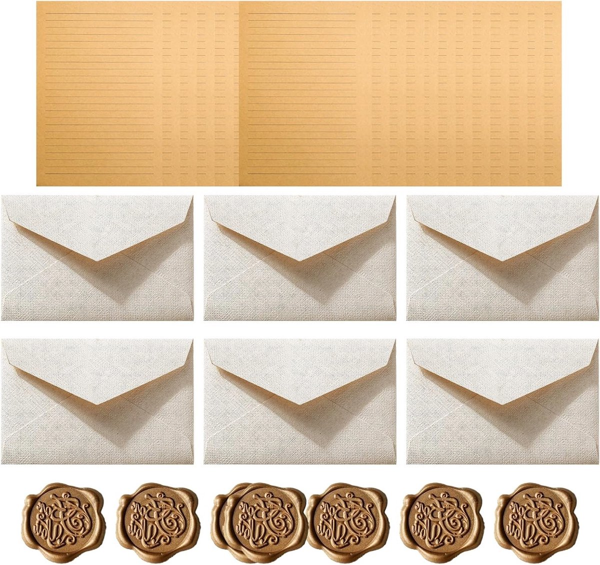 Vintage Schrijfset met 36 Stukken, Inclusief 24 Briefpapier, 6 Enveloppen en 6 Waszegels voor Cadeaus, Trouwen, Verjaardagen en Wenskaarten