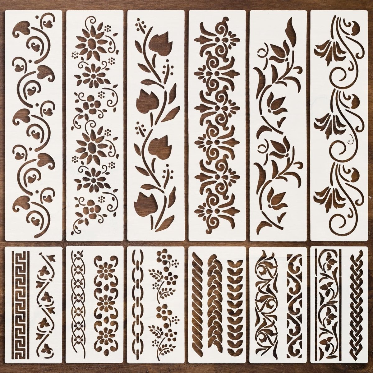 12 Herbruikbare Flower Design Sjablonen voor Wanddecoratie, Creatieve Klussen, DIY Kunstprojecten en Scrapbooking