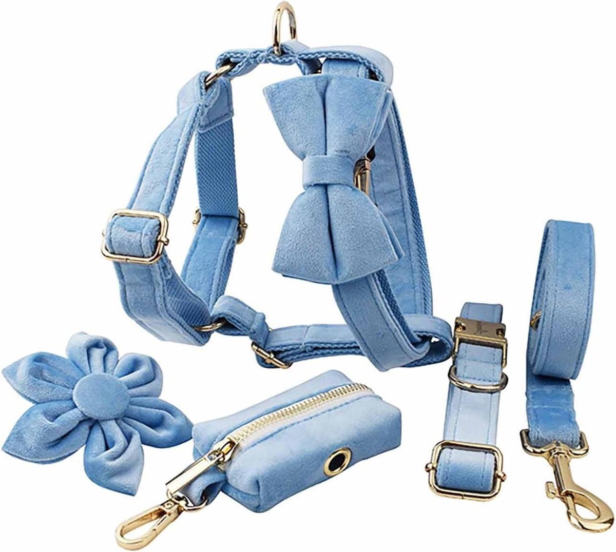 Hondenharnas en riem - Huisdier set - Dagelijks gebruik - Zacht fluweel - Maat S - Blauw