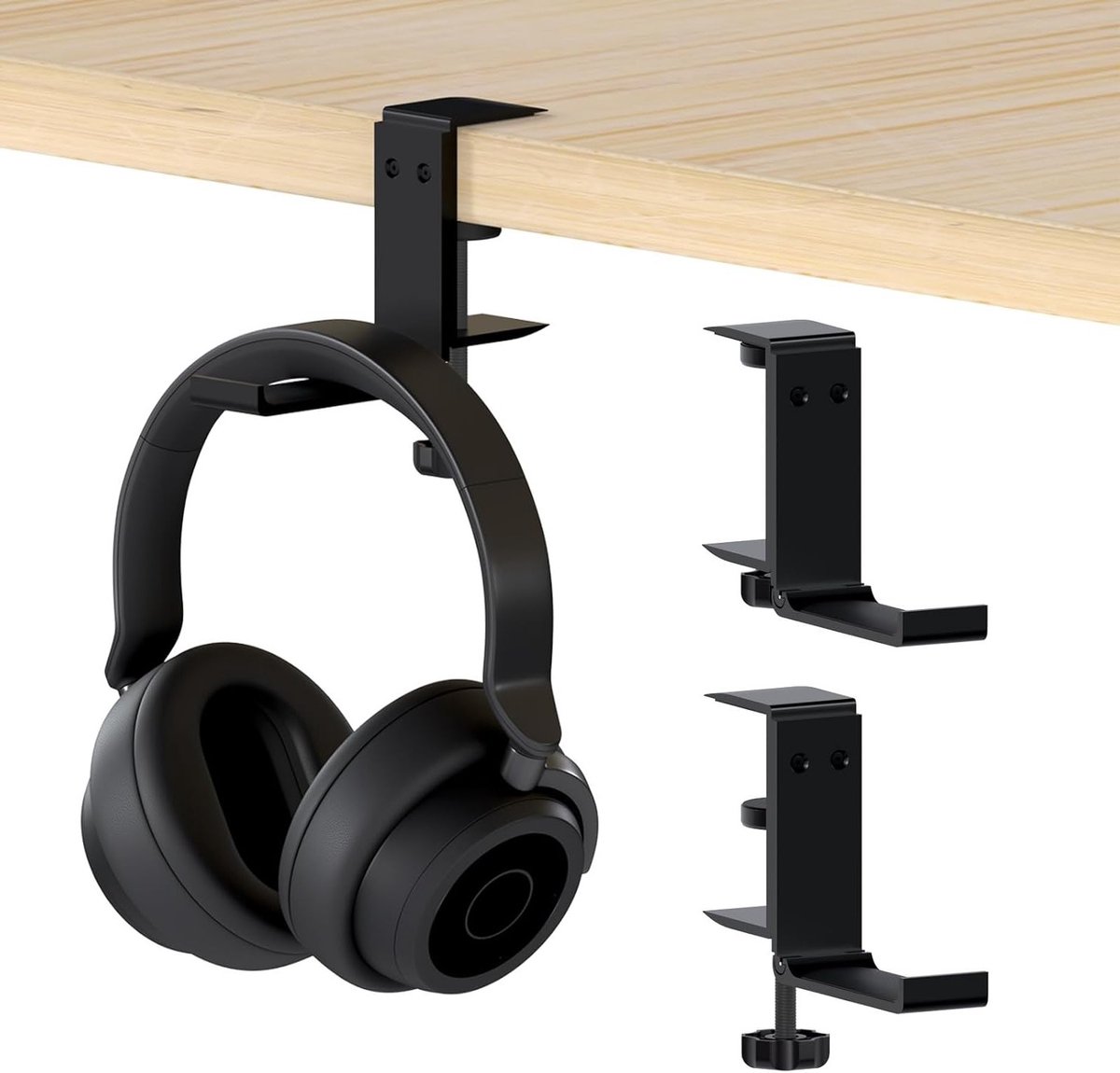 Verstelbare Hoofdtelefoonhouder voor Onder Bureau – Universele Hoofdtelefoonstandaard – Desk Hanger voor Hoofdtelefoons – Zwart Aluminium met Stijlvol Ontwerp