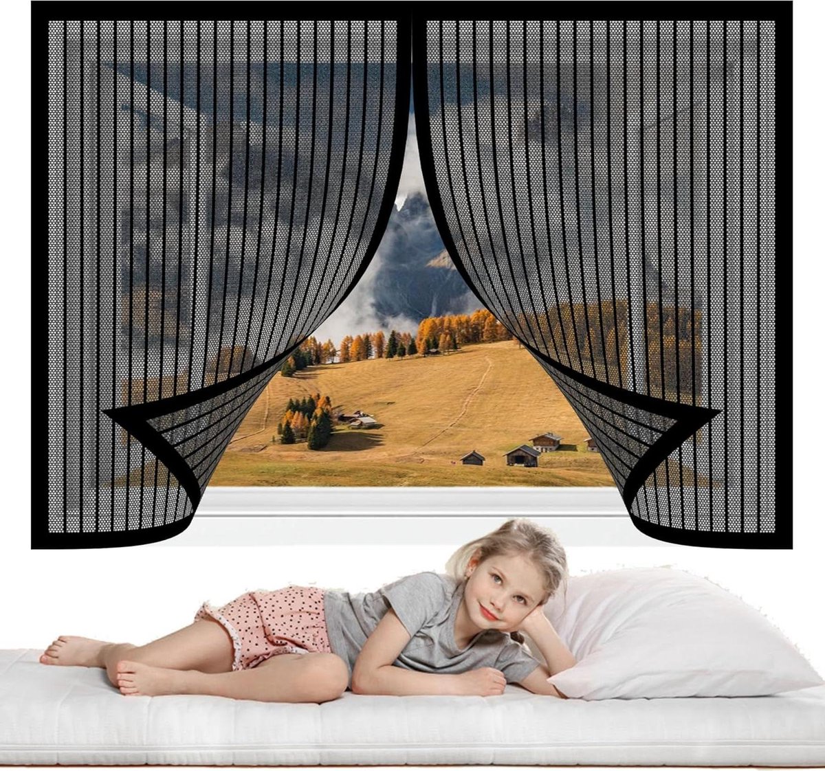 Raamhor Set - Insectengaas - Insecten Buiten - Magnetische Sluiting - 50 x 40 cm - Zwart