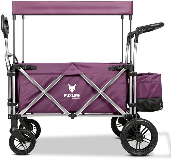 FUXLIFE by FUXTEC CTL900 Bolderkar Luxe - Opvouwbaar - Paars | Met Veiligheidsriemen & Zonnedak - Strandkar & Handkar - Max. 75kg