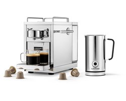 Sjöstrand Espresso Capsule Machine The Original 2.0 Steel + Melkopschuimer - Zilver- Set