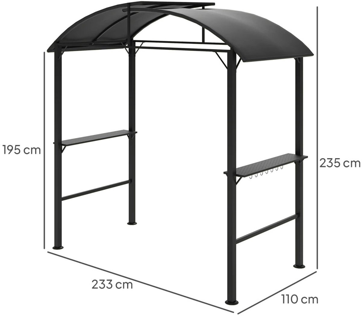 Turold BBQ - Partytent - Paviljoen - Luifel - Feesttent - Winddicht - UV-Bescherming - Dubbel Dak Staal met Planken - 233x110x235cm
