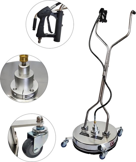 Oppervlaktereiniger - Terrasreiniger - Opritten Reinigen - Met 4 Wielen - 20 Inch - Zilver Zwart — afbeelding 3