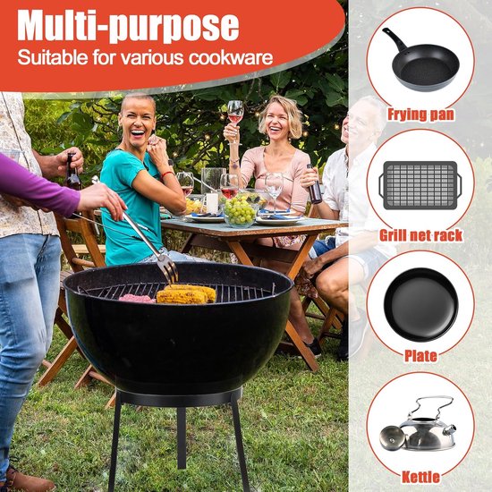 Dailygoods- Kampvuurstatief Zwaar Uitgevoerd - Opvouwbaar Statief - Draagbaar Kookrek - Gietijzer Grill - 32x25,3x24,5 cm - Inclusief Opbergtas - Campingstatief van Dailygoods — afbeelding 2