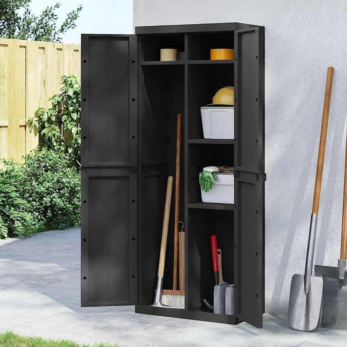 Opbergkast Tuin - Opbergmeubel Schuur - Spullen Organiseren - Weerbestendig Materiaal - 65 x 37 x 165 cm - Zwart