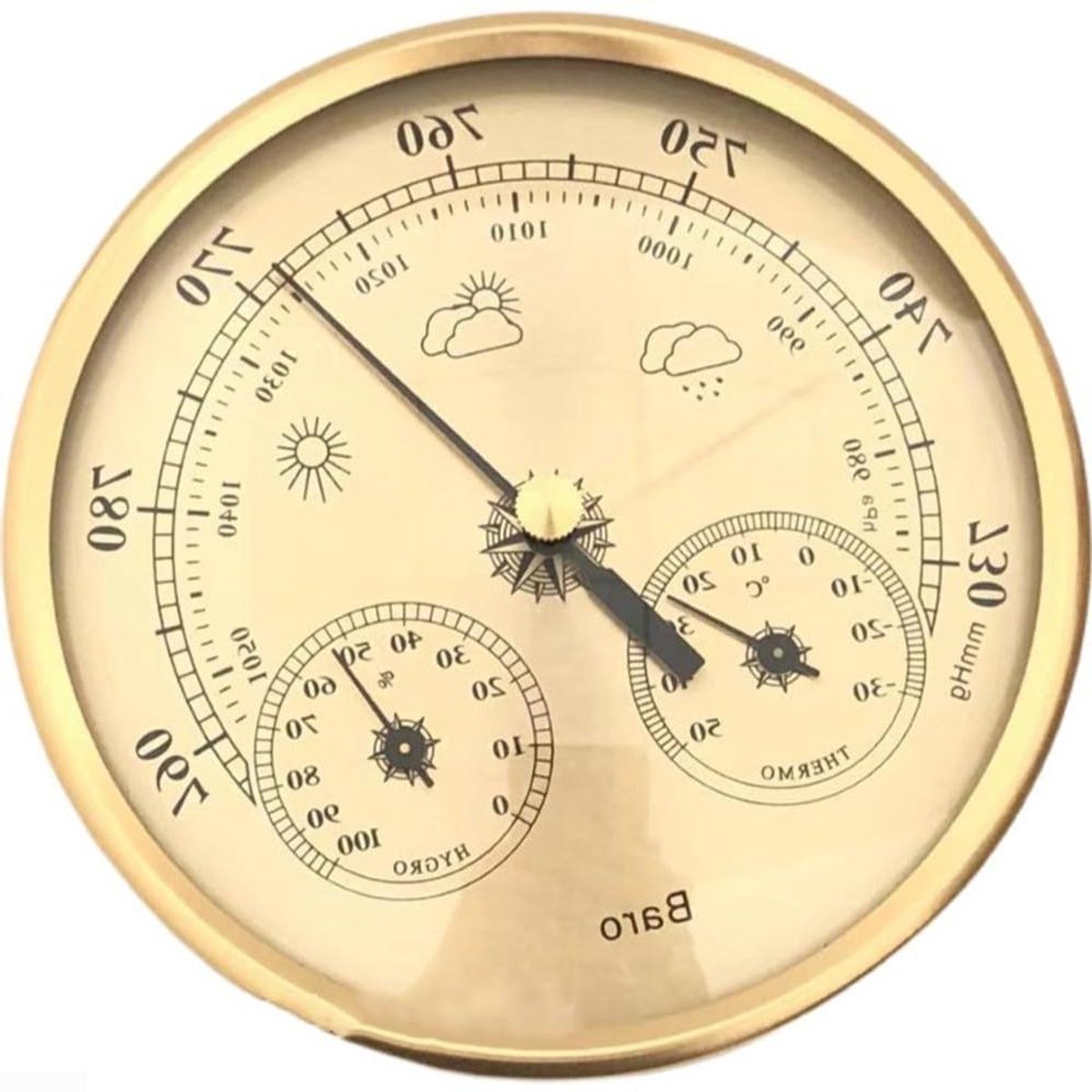 3-in-1 Weerstation - Thermometer Hygrometer - Binnenklimaat Monitoren - Batterijvrij Mechanisch - 130mm - Aluminium