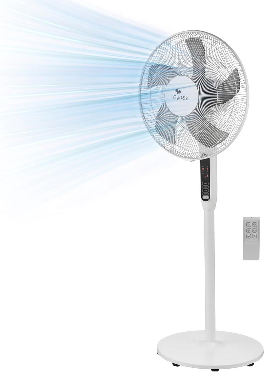 Stille staande ventilator - Voetventilator met afstandsbediening - Ruimte verfrissen - 5 bladen 55 dB - 16 inch - Wit