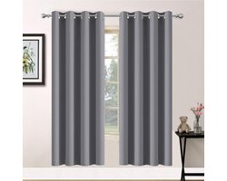Yakamok 2 Panels Thermal Insulated Noise Block Blackout Curtains with 2 Tires for Bedroom/Living Room (52Wx63L, Light Grey)