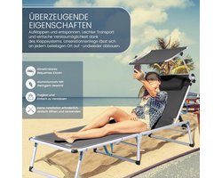 Homecall Ligstoel, licht, inklapbaar, aluminium ligstoel, strandstoel, 1-delig, 5-voudig verstelbare rugleuning, zonnedak, tot 136 kg (met zonnedak, zwart)