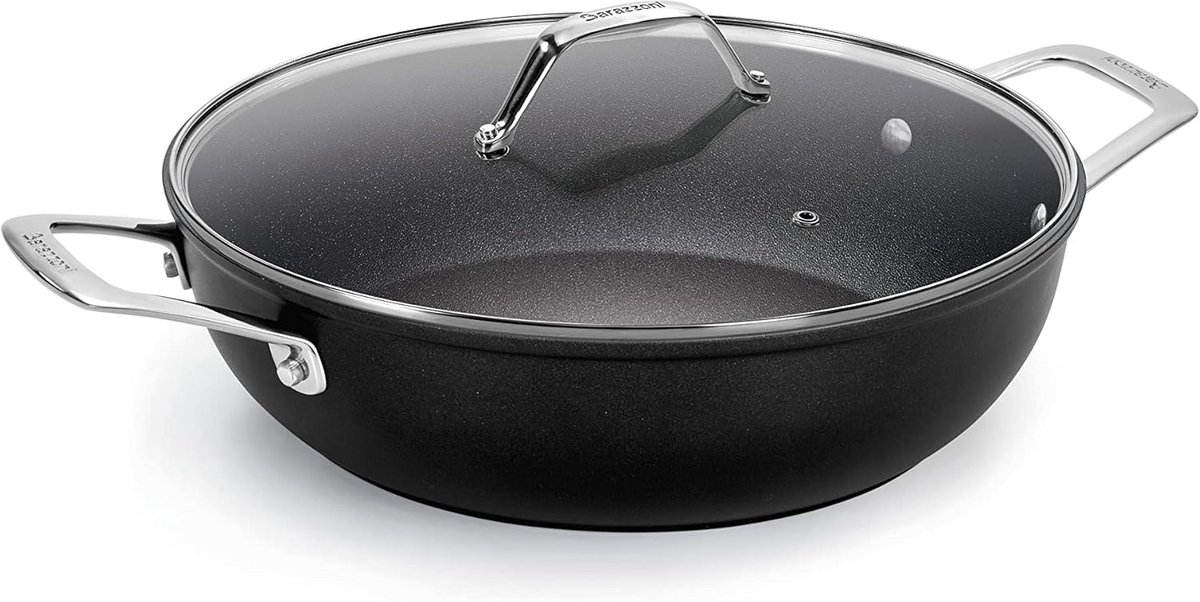 Diepe steelpan met antiaanbaklaag en glasdeksel 28 cm geschikt voor inductie