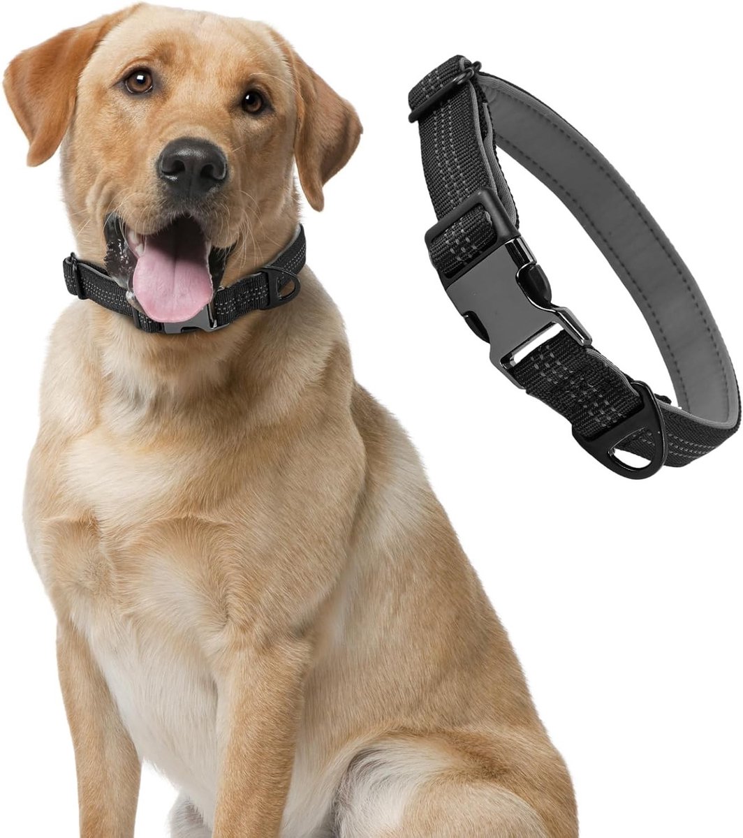 Zachte Neopreen Hondenhalsband, Ademend en Verstelbaar, Lichtgewicht voor Kleine en Middelgrote Honden, Zwart, Maat S (30-40cm)
