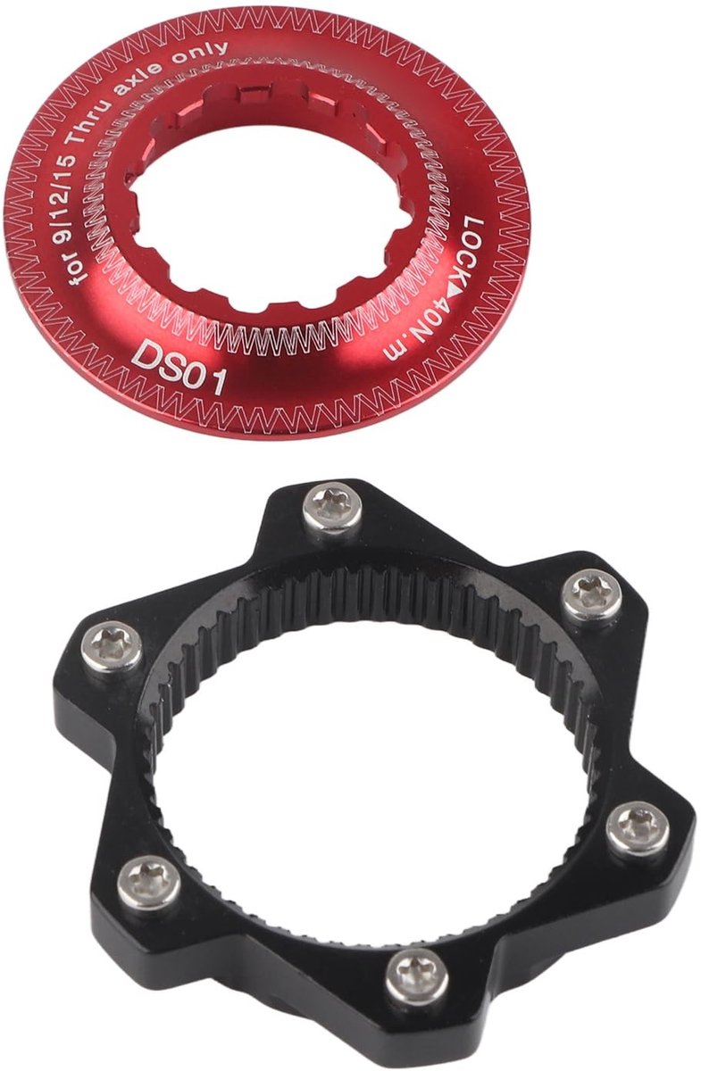 ONF3 - Bike Brake Center Lock - Fietsschijf adapterset - Aluminiumlegering - Rood en zwart - Voor mountainbike - Versterkt de remprestaties