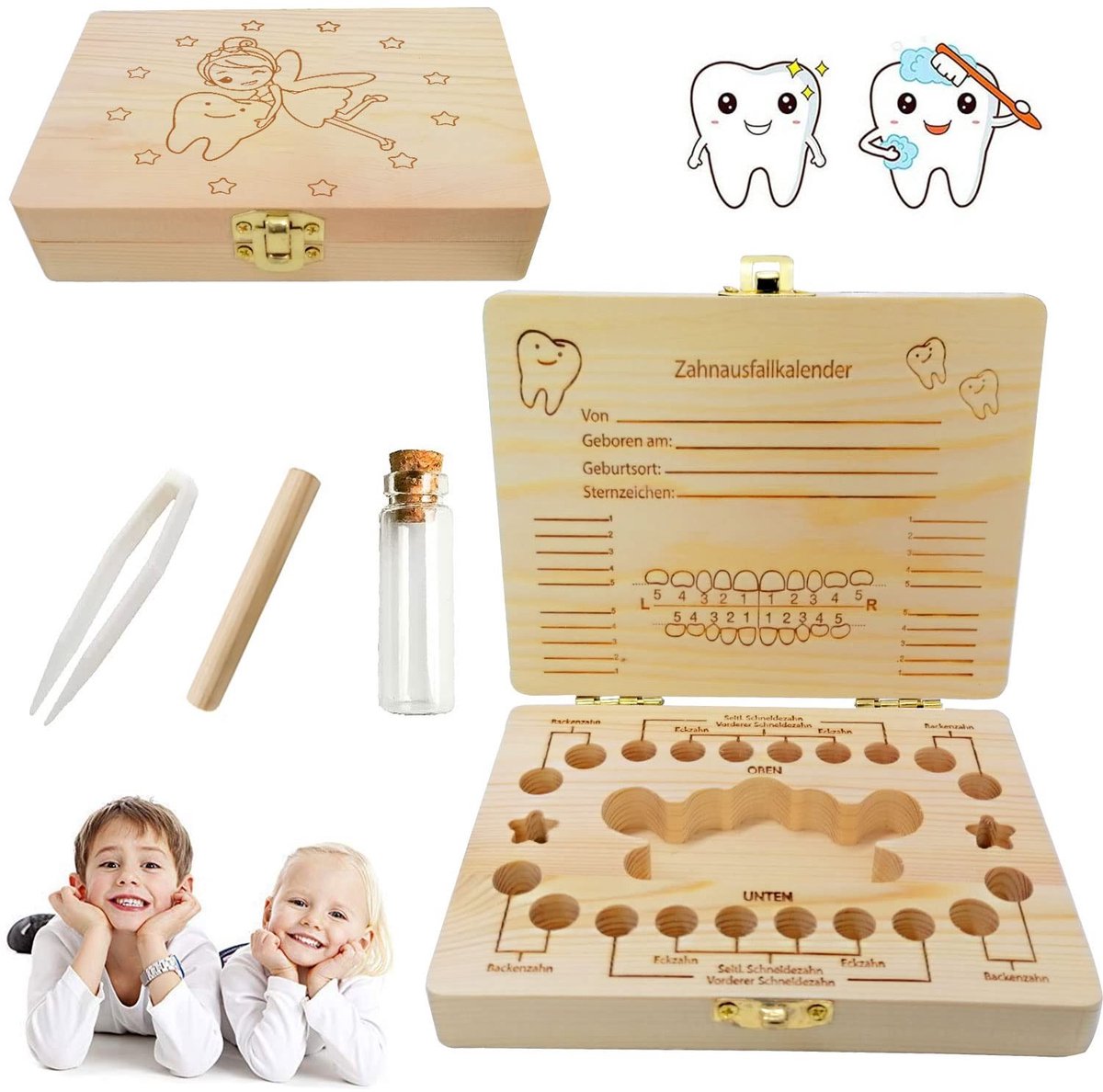aladdien - Houten Melktanden Doosje voor Meisjes - Tandfee Tandenbox - Milieu-vriendelijk en Duurzaam - Perfect voor Baby's - Tanden Bewaren - Voor ..