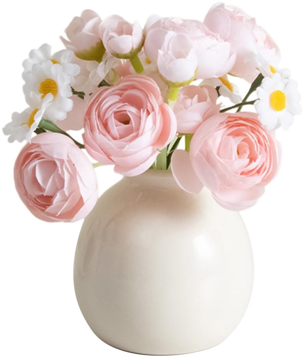 ONF3 - Kunstbloemen - Decoratie - Stijlvolle keramische pot - Roze - Kunstboeketten - Voor binnen - Thuis en kantoor