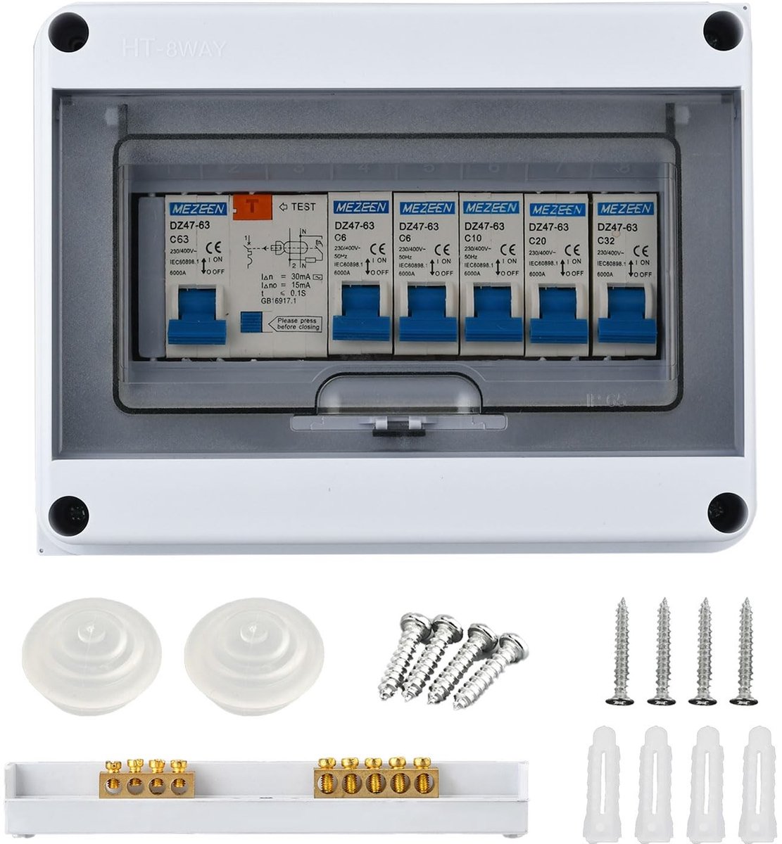 ONF3 - Waterdichte Verdeeldoos - IP65 met Automatische Schakelaar en 63A/30mA RCD - 8 Wegen - Elektrische Beveiliging - Geschikt voor Buiten - B...