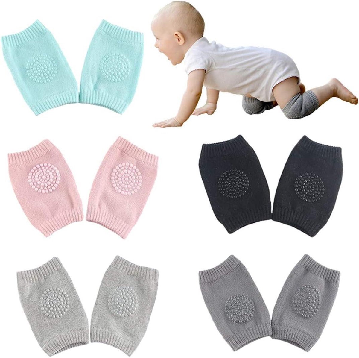 Baby Kniebeschermers - Kruiphulpmiddel - Bescherming bij Kruipen - Ademend Katoen - 5 Paren - Multicolor