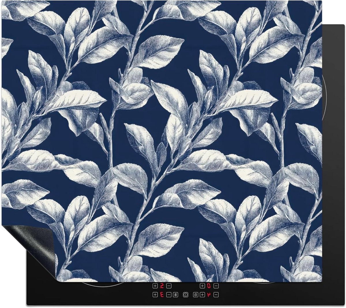 Inductie Beschermer - Kookplaat Mat - Keuken Werkruimte - Botanisch Patroon - 60x52 cm - Blauw