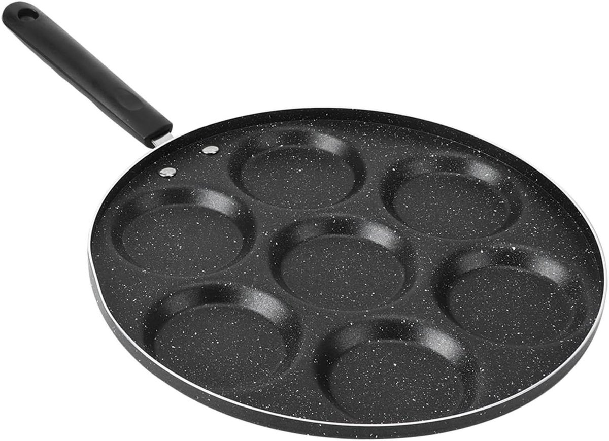Koekenpan - Pannenkoekenpan Eieren - Ontbijt Maken - 7-Voudige Vorm - 32 x 33 cm - Zwart