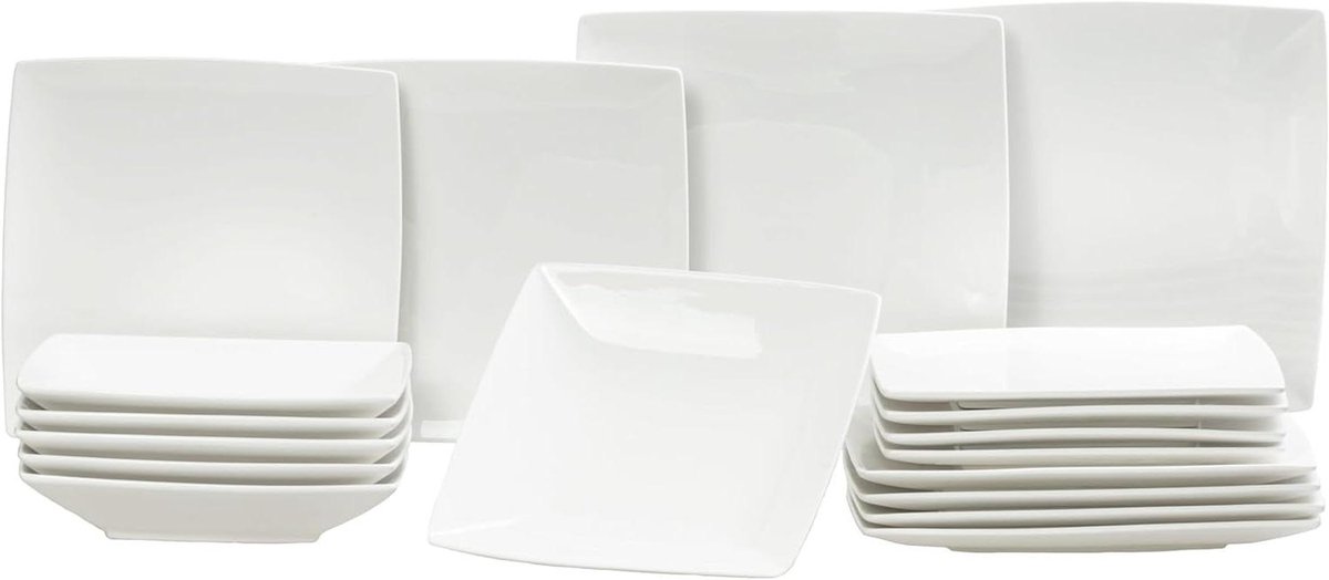 Serviesset 18-delig - Wit servies - Eettafel dekken - Porselein - 6 personen - Wit