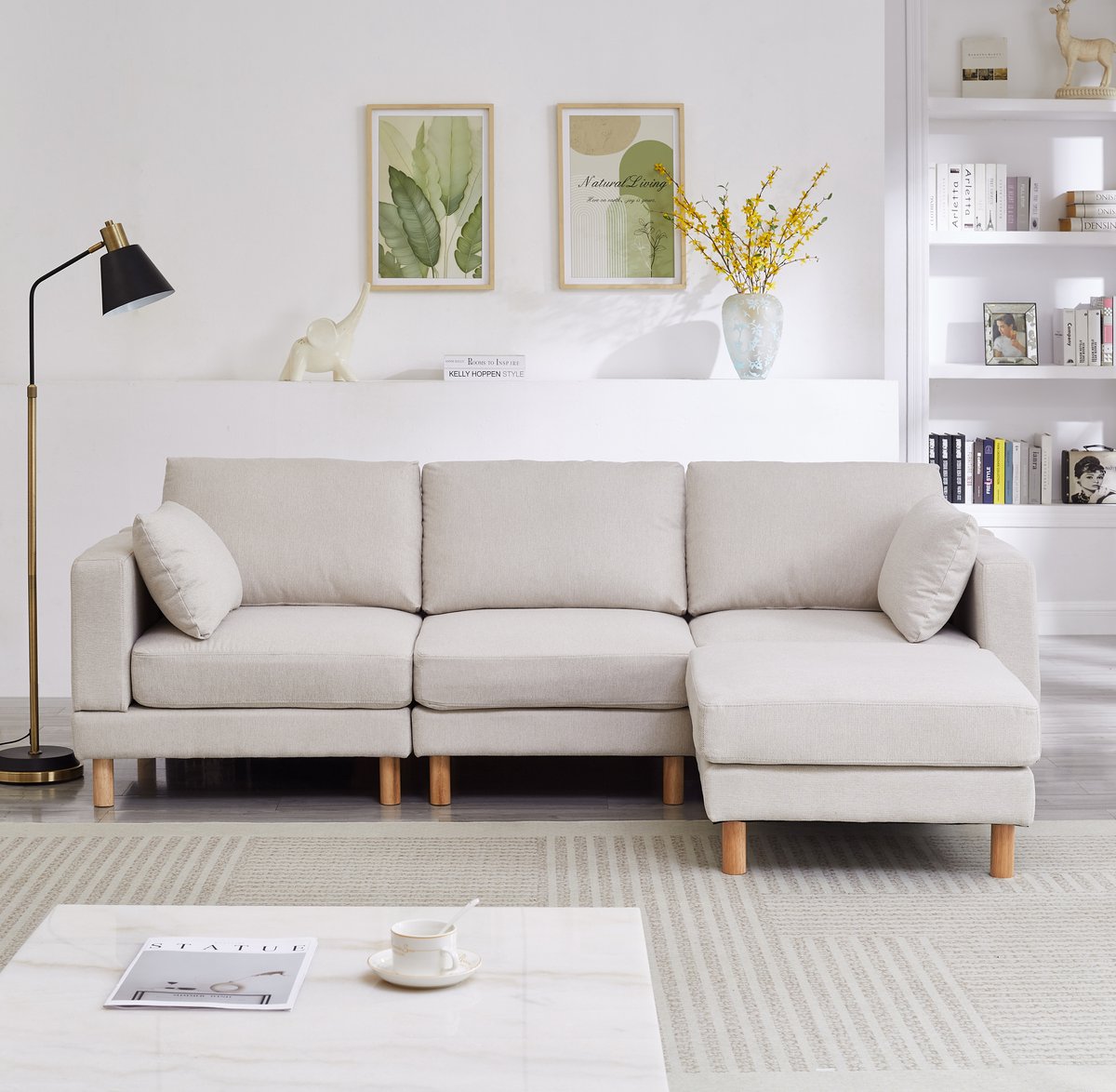 Wishdor Hoekbank Met Hocker - 3-Zits En Omkeerbare Chaise Longue - Scandinavisch Ontwerp -