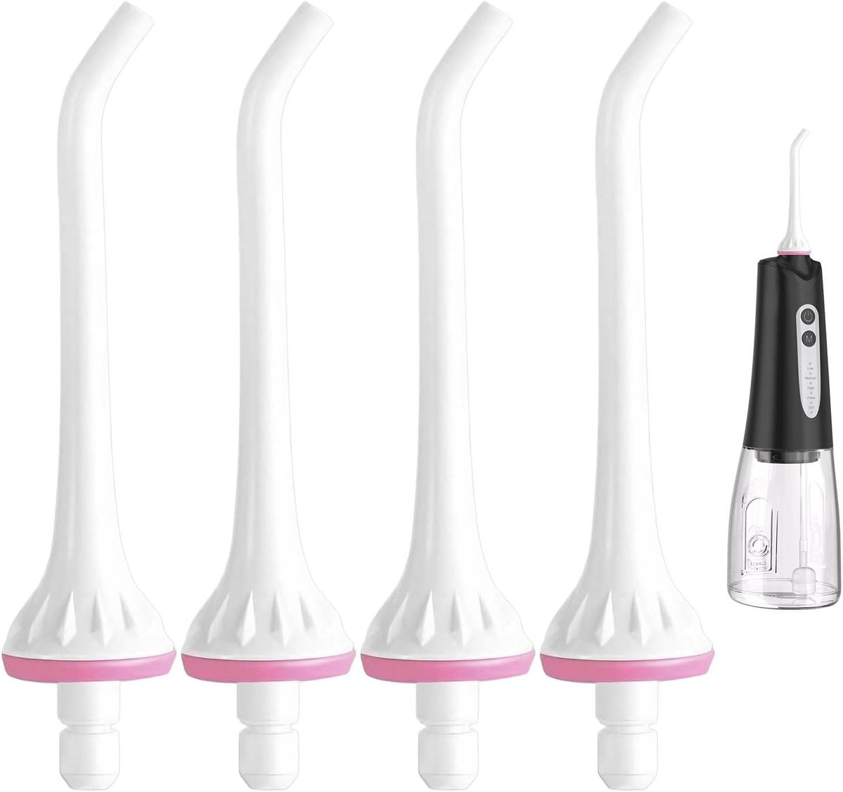 4-pack waterflosser-vervangingstips - geschikt voor Hangsun/Waterpik/Nicwell/COSLUS/Mospro/Zerhunt - monddouche-jetmondstukken geschikt voor effectieve reiniging (wit)