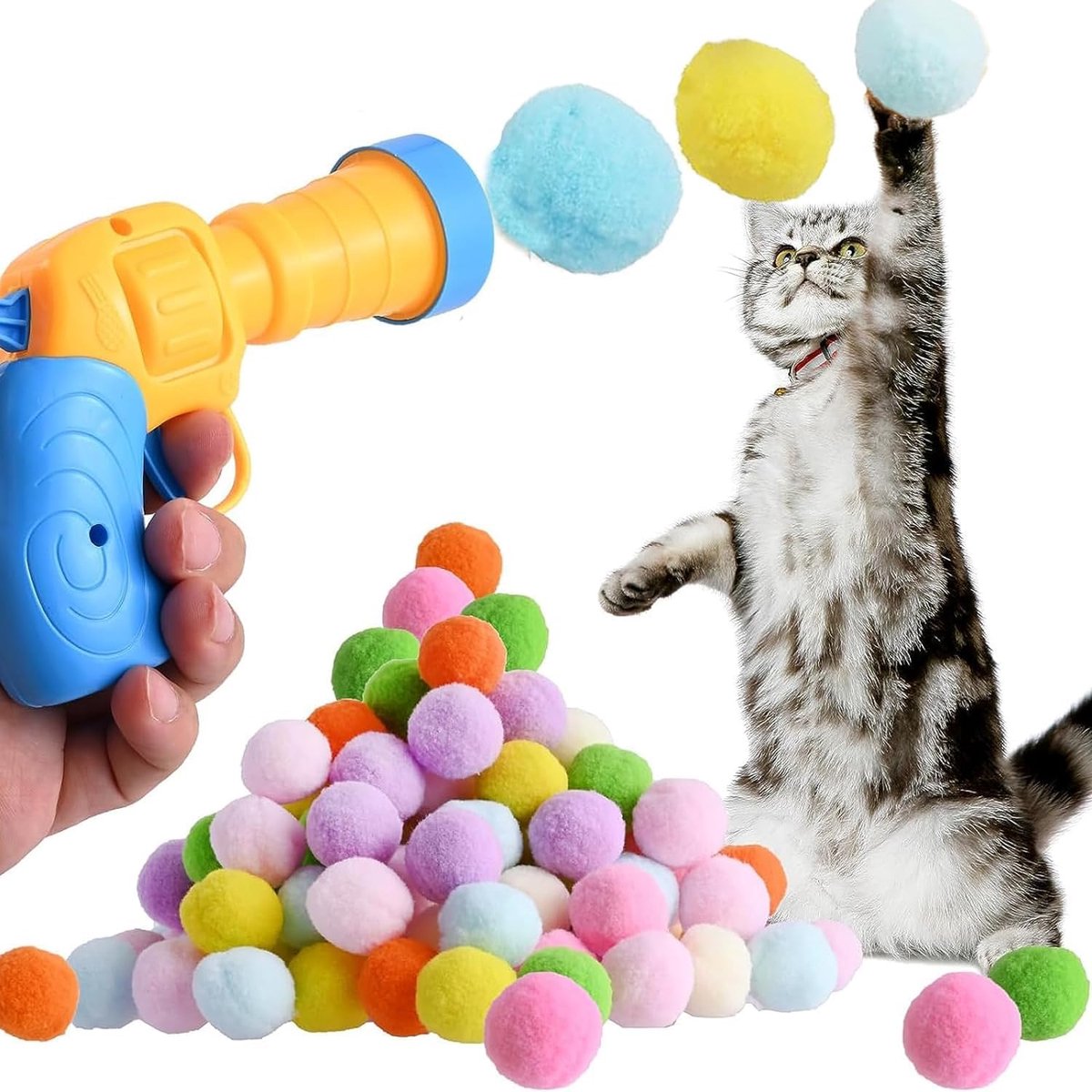 OLOEY Interactief kattenspeelgoed-Ballen met werper voor katten en kittens-Speelgoed voor huisdieren en honden(binnenshuis)