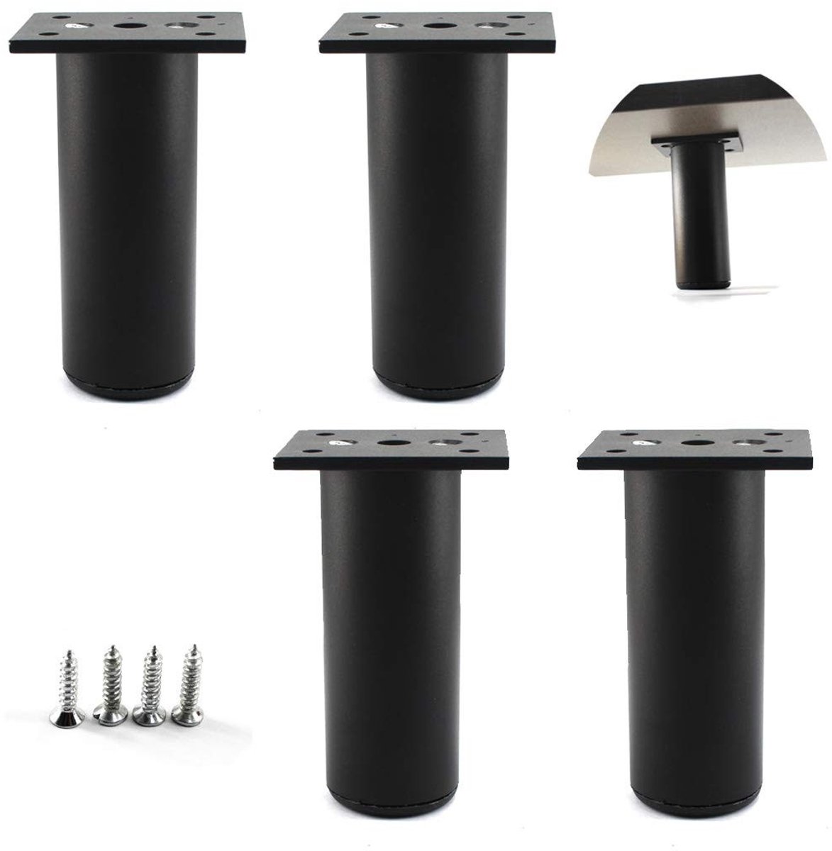 aladdien - Ronde meubelpoten - Verstelbare voeten - Modern design - Zwart - Aluminiumlegering - Bescherming van vloeren - Geschikt voor meubels