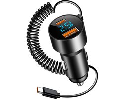 USB C Autolader - Snellader Auto - Onderweg Opladen - 100W Vermogen - Met Kabel - Zwart