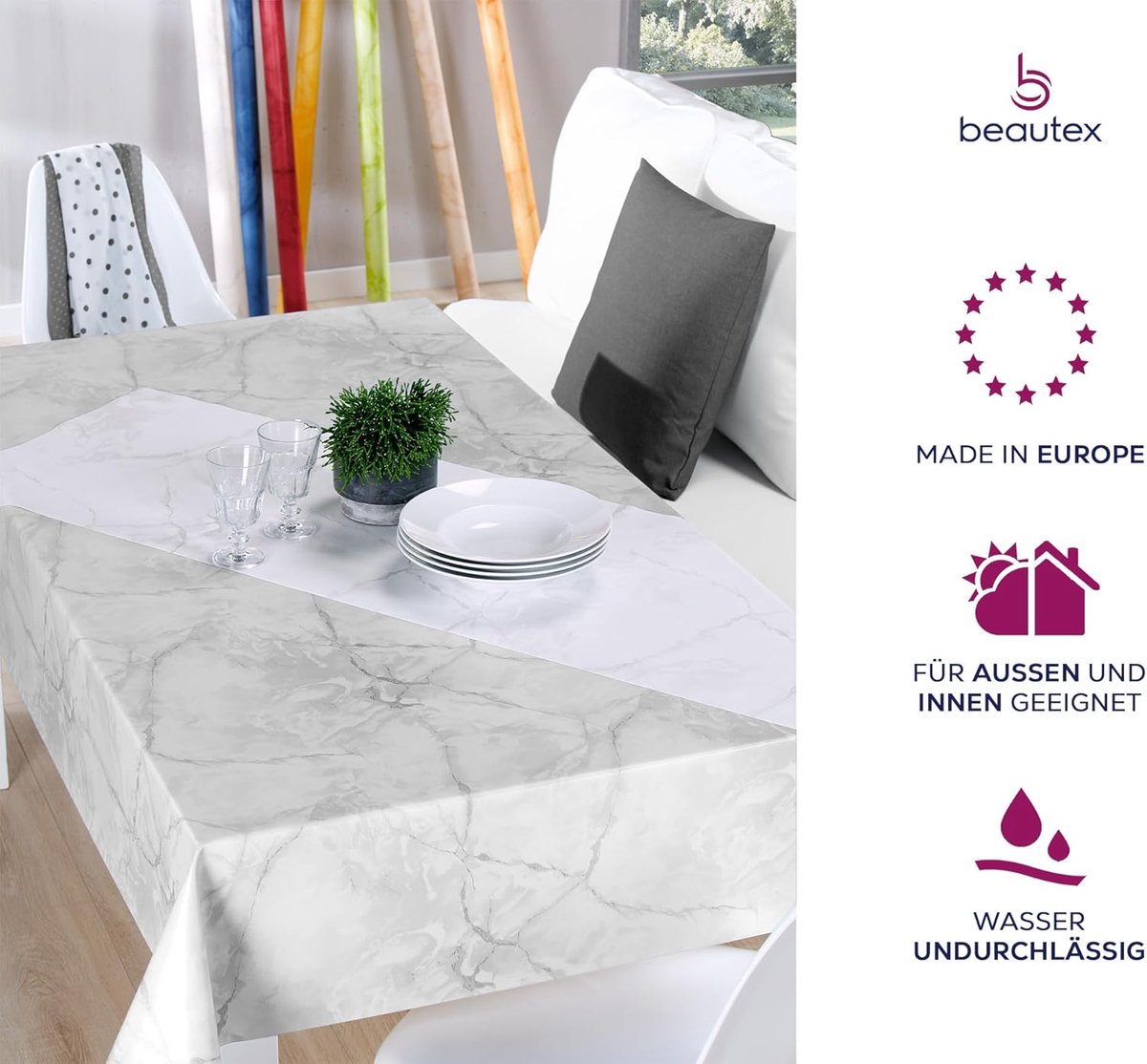 Tafelzeil glad - Afwasbaar kleed - Bescherming tafel - Onderkant van vlies - 140x120 cm - Wit