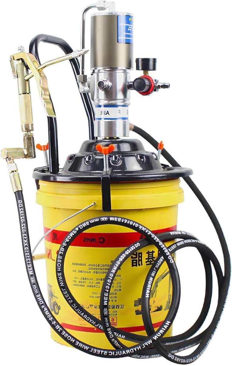 Perslucht Smeerpomp - Vetspuit Pomp - Mechanisch Smeren - 60:1 Drukverhouding - 5 Gallon - Geel