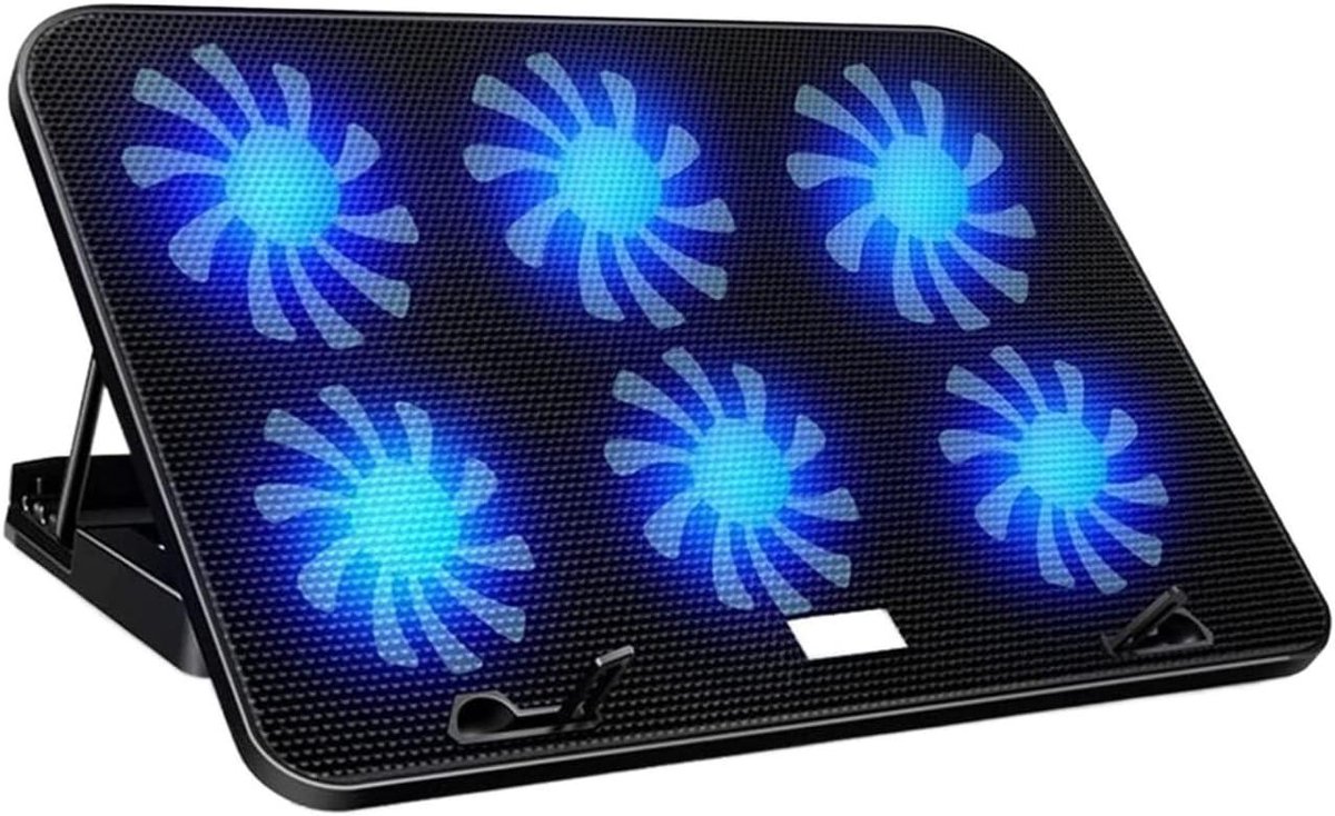 Laptop Koeler - Notebook Ventilator - Prestaties Verbeteren - Zes Stil Fans - 36cm Breed - Zwart