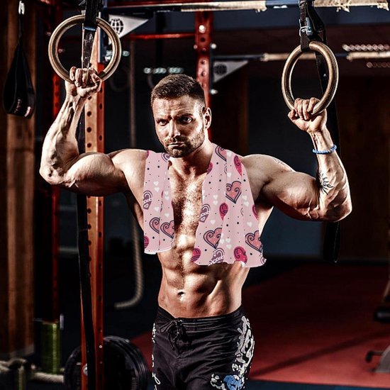 Microvezel Gym Handdoeken - Sporthanddoeken Zacht - Zweet Afvegen - Super Absorberend - 29.5x81.5cm - Roze Hartjes — afbeelding 3