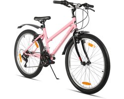 HILAND Mountainbike 24 Inch - Meisjes & Dames MTB - 18 Versnellingen - Stevig Staal - V-brakes