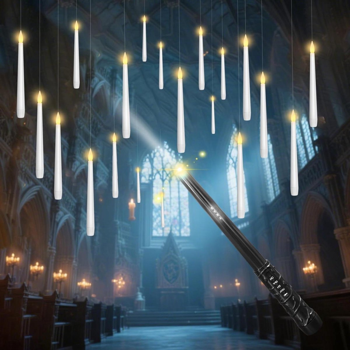 Vlamloze Drijvende Kaarsen - LED Taps - Magische Decoratie - Met Toverstaf - 20 Stuks - Wit