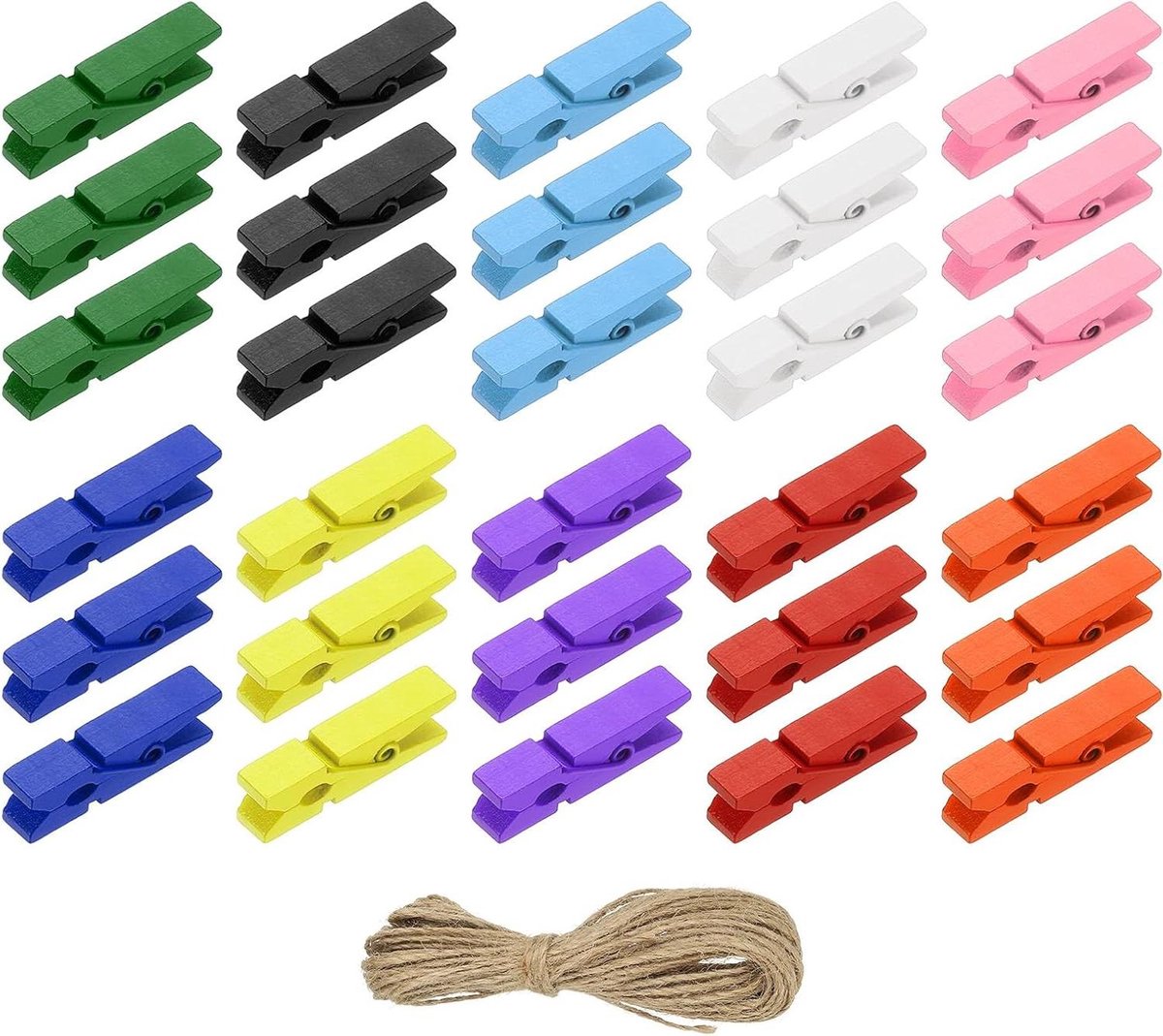 Kleine wasknijpers - Houten knijpers - Foto's ophangen - Sterke greep - 100 stuks - Meerkleurig