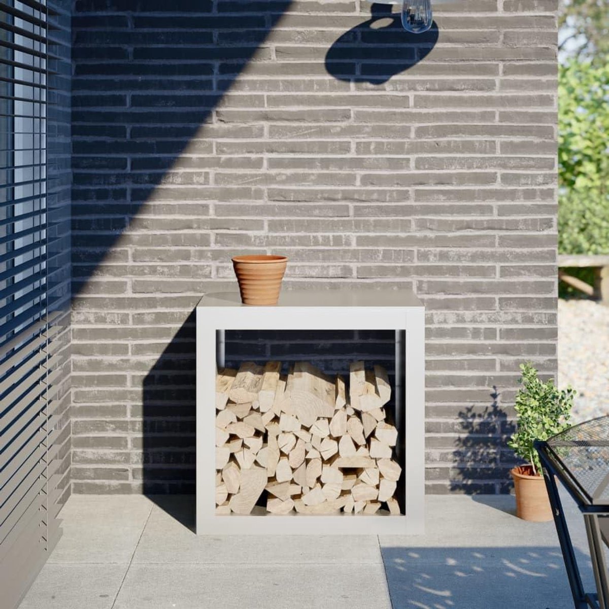 Stalen Houtrek - Houtopslag - Open Haard - Verhoogde Luchtcirculatie - 60x40x60 cm - Wit