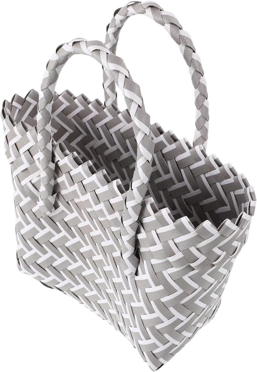 Geweven Opbergmand - Draagbare mand - Keuken organiseren - Met handvatten - 24x15x11 cm - Grijs