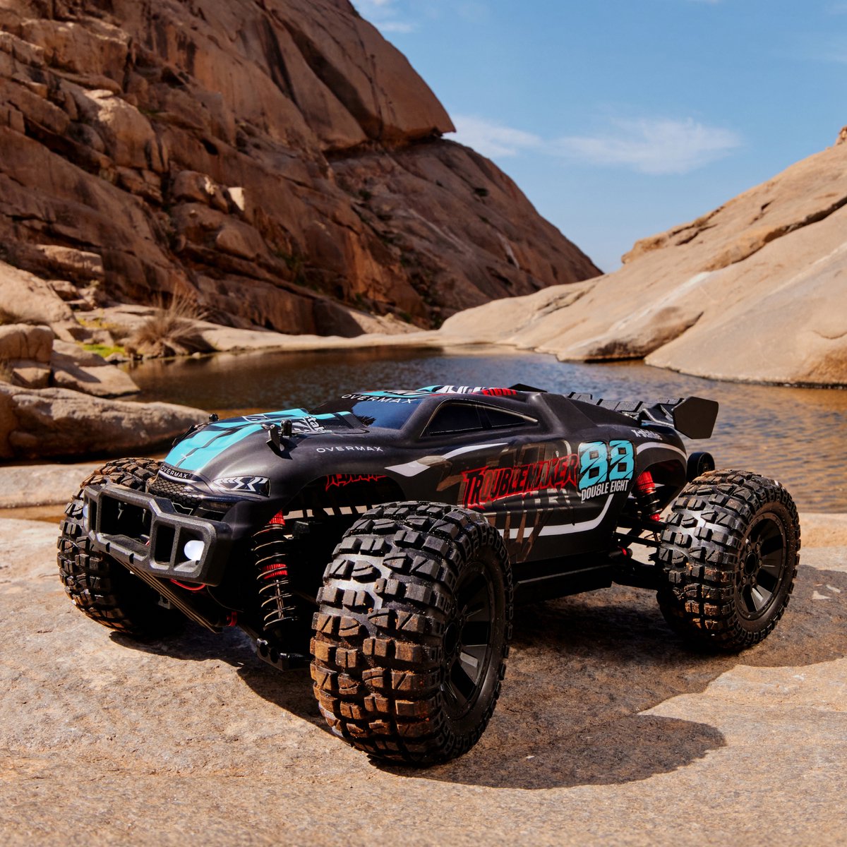 Overmax X-Stable RC auto / RC car – 35 km/h – 4x4 Monster Truck – 1:10 – metalen aandrijving – olie-schokdempers – dubbele LED verlichting – 2 accu’s (tot 40 min rijtijd) – instelbare besturing – actieve rem – offroad terrein model - Bestuurbare Auto — afbeelding 9