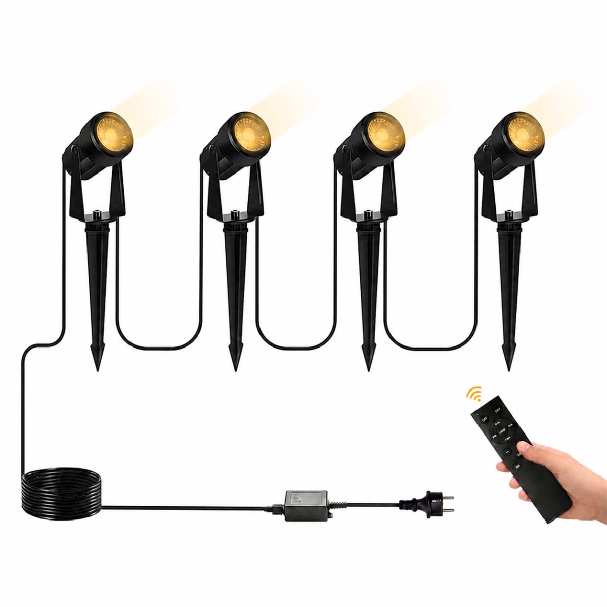Lighto LED Prikspots Tuin | Set van 4 stuks | 3W warmwit | Dimbaar met afstandsbediening | 24V | IP65 | Zwart