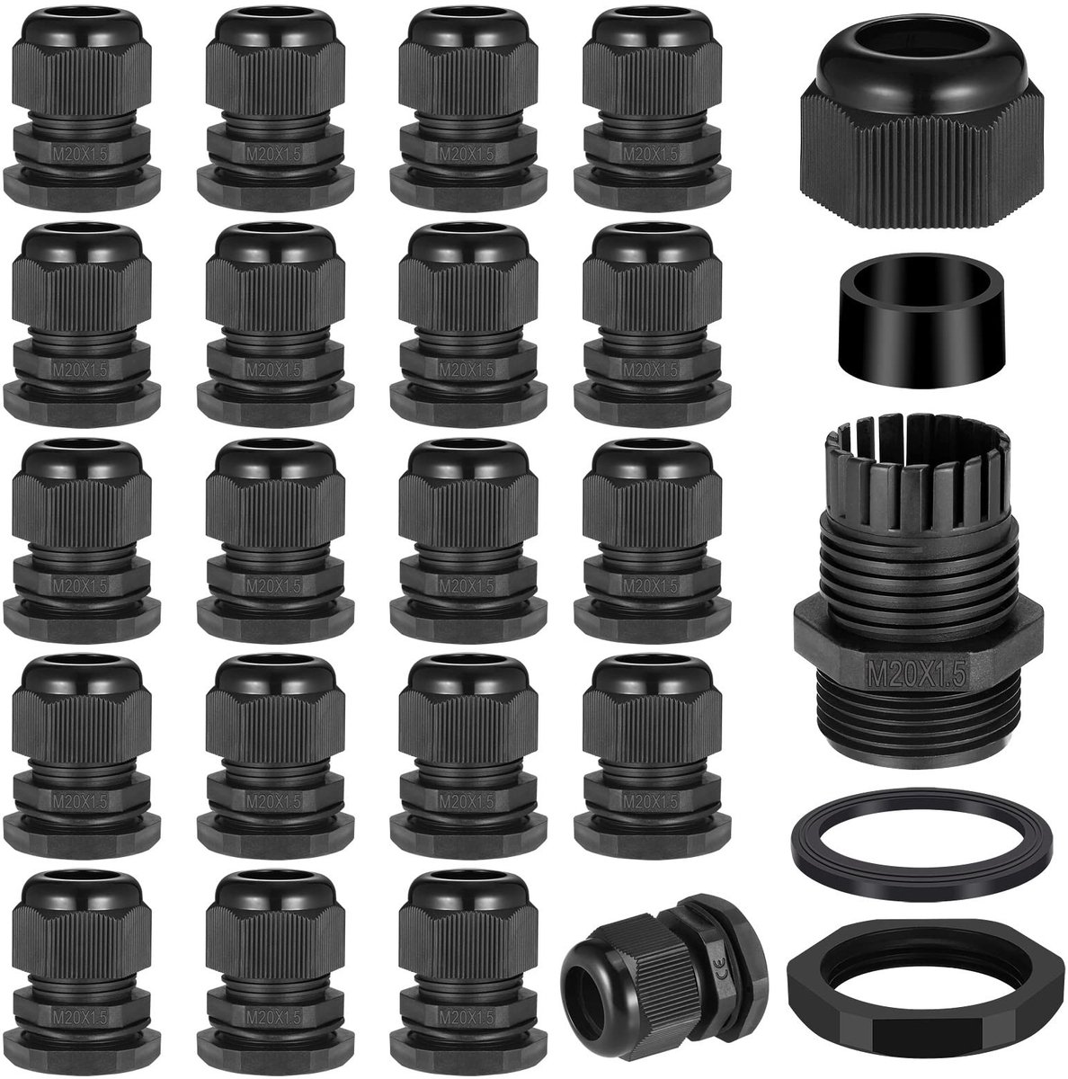 aladdien - Kabelwartels - Waterdichte kabeldoorvoer - Zwart - Nylon - 20 stuks - Geschikt voor buitengebruik - IP68