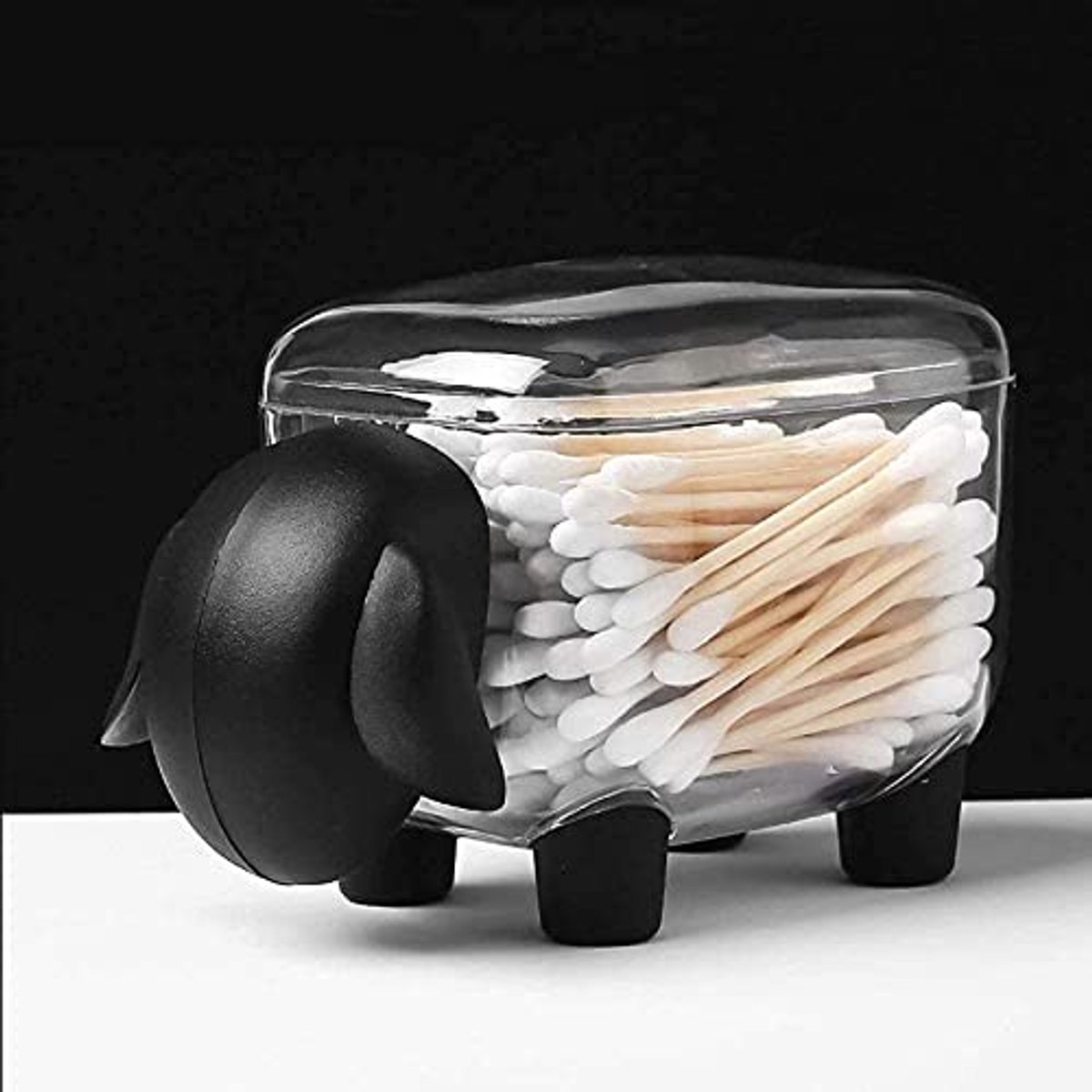aladdien - Cotton Swab Container - Makeup Organizer - Zwart Schaap - Opbergruimte - Desk Holder - Geschikt voor Kantoor en Slaapkamer