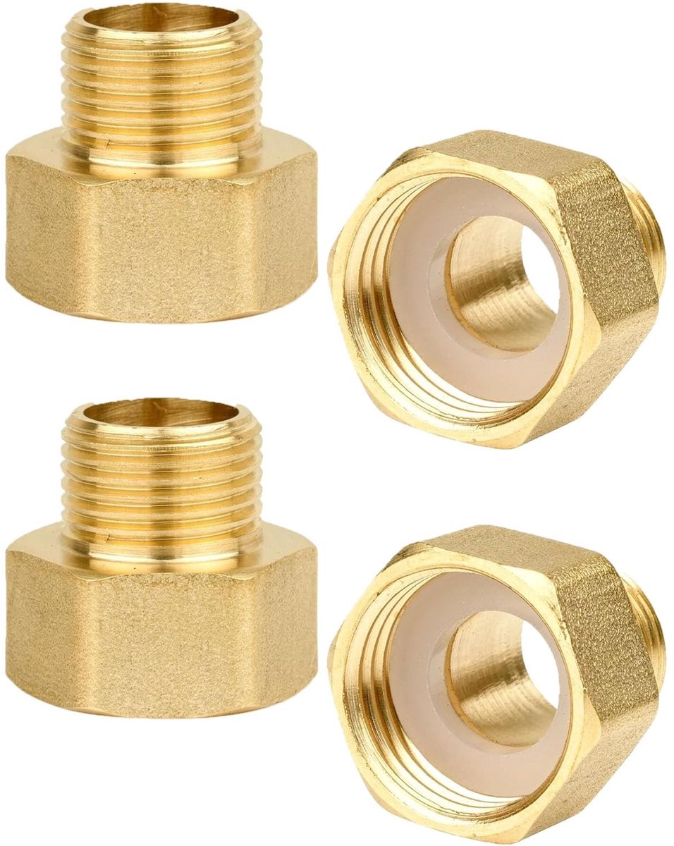 aladdien - Reductie-adapters - Verloopstuk 3/4 Inch tot 1/2 Inch - Hoogwaardige messing kwaliteit - 4 stuks - Wateraansluiting - Geschikt voor buize..