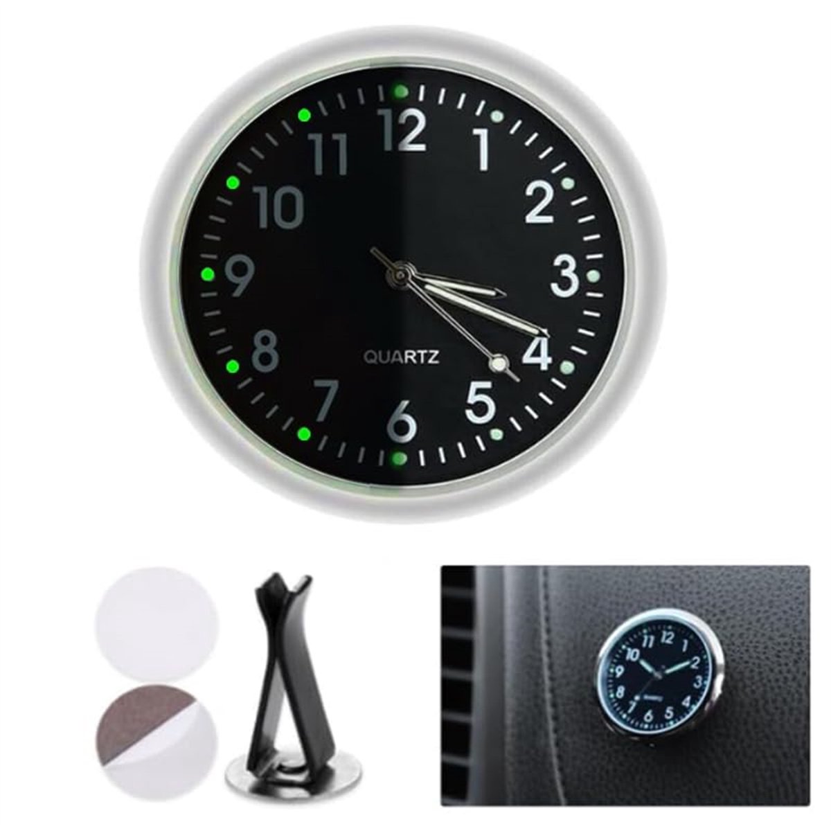 carmdering - Ronde Vorm Lichtgevende Dashboard Kok - Lichtgevende mini auto klok - Auto Dashboard Klok - Mini Autoklok - Auto lichtgevende miniklok - Kleine Mini Analoge Klok - auto accessories - voor Fiets Boot Motorfiets Thuisvoertuig -Wit -1 stuks