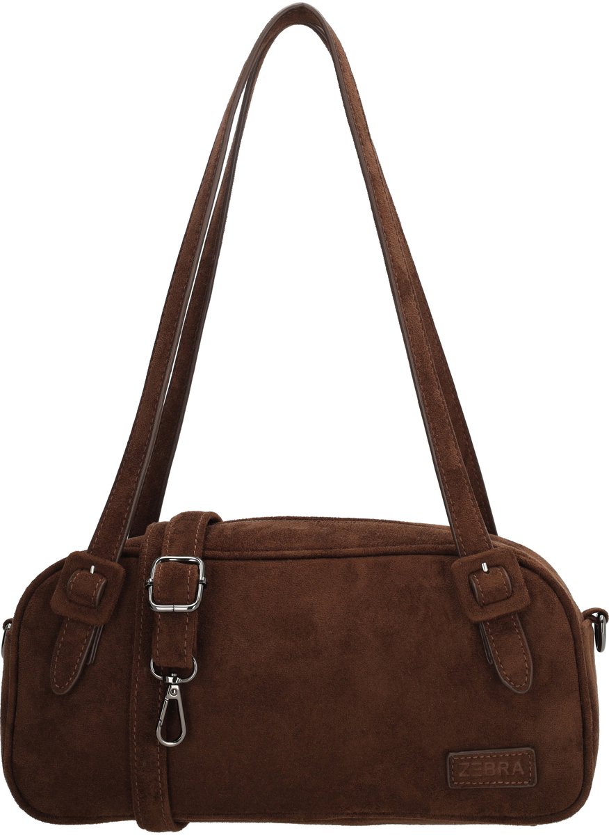 Zebra Trends Davina Schoudertas - Dames Tas - Suede Look - Verstelbare Schouderband - Ritssluiting - Trendy Tas - Crossbody - Donkerbruin