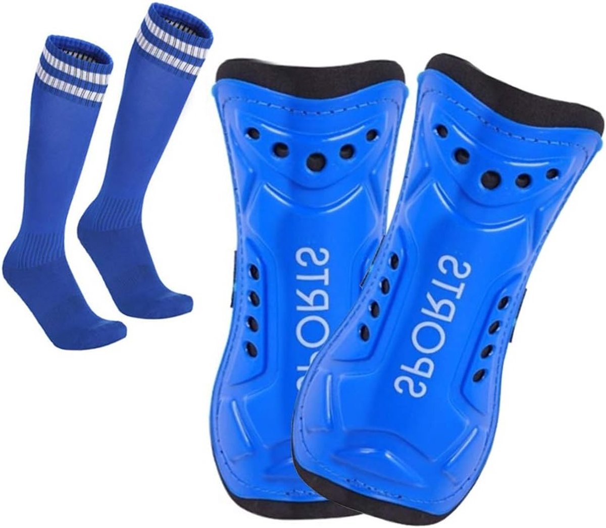 Voetbal scheenbeschermers voor jongens en meisjes, 3 maten, comfortabele sokken en beenbescherming voor voetbalwedstrijden (Blauw)