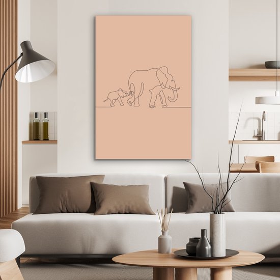 Décoration murale Métal - Aluminium Peinture Industrielle - Éléphant - Simple - Ligne - 80x120 cm - Dibond - Photo sur aluminium - Décoration murale industrielle - Pour le salon / chambre